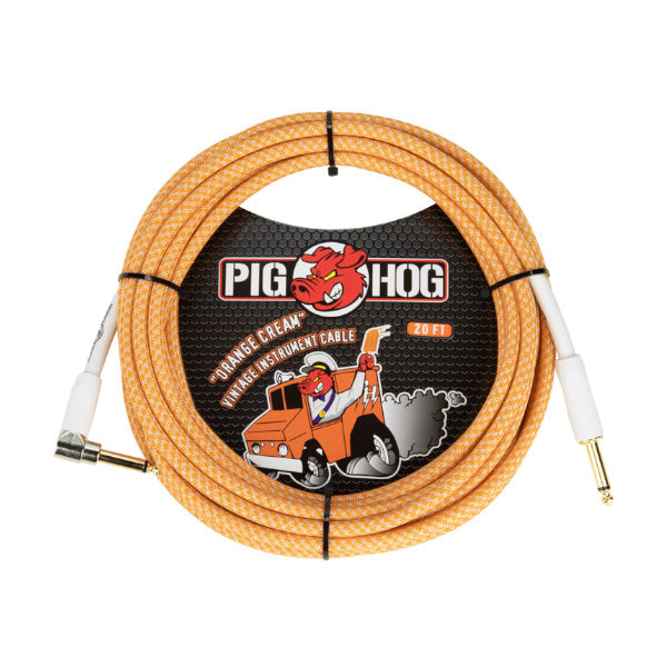 Pig Hog Instrument Cable 20ft 6 Metre Right Angle - Orange Creme