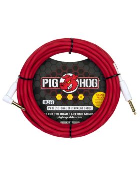 Pig Hog Hex series silent cable 10 ft striaght to Right Angle | Candy Apple Red