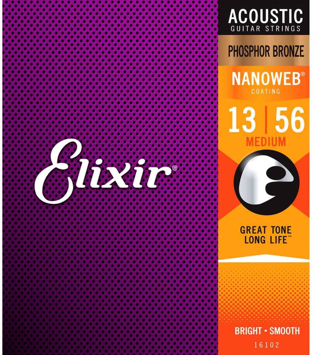 Elixir Nanoweb Phosphor Bronze 13-56 Acoustic Guitar Strings