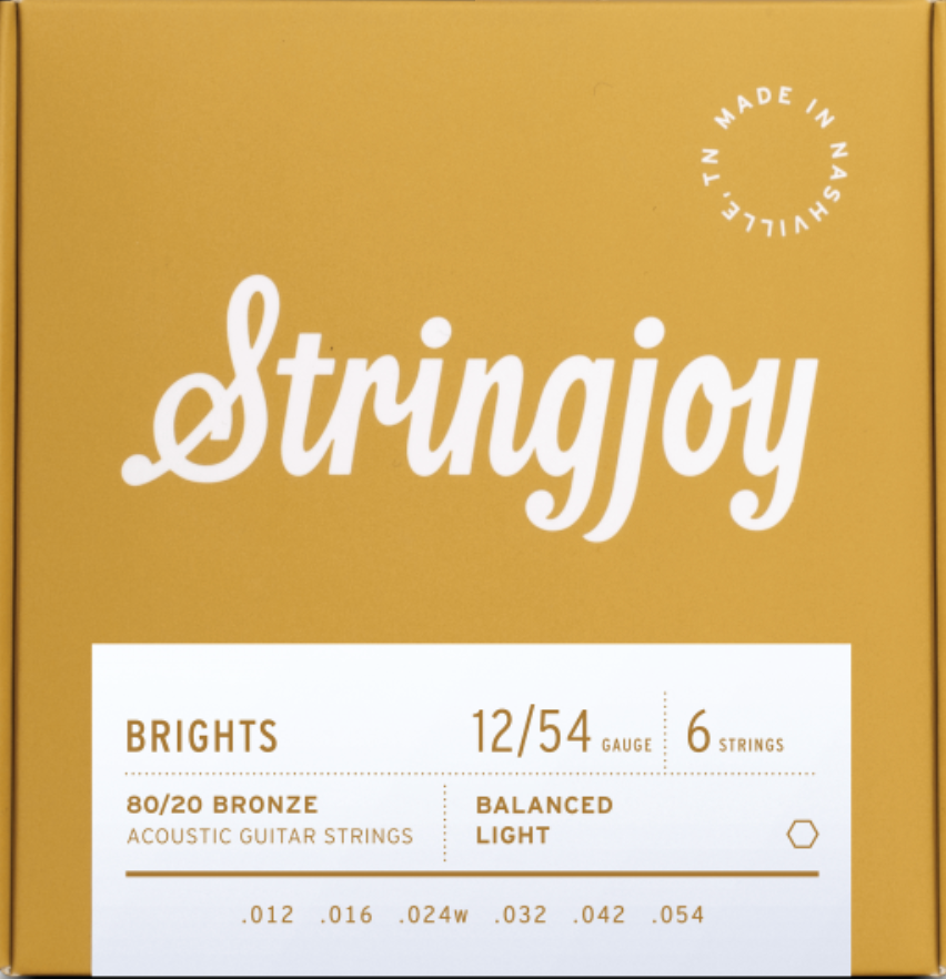 Stringjoy Brights Light Gauge (12-54) 80/20 Bronze Acoustic Guitar Strings