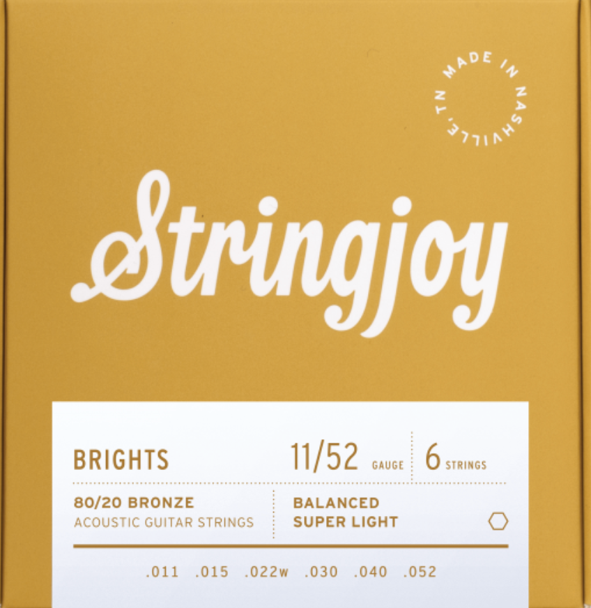 Stringjoy Brights Super Light Gauge (11-52) 80/20 Bronze Acoustic Guitar Strings