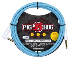 Pig Hog Hex series silent cable 10 ft Straight to Right Angle | daphne blue