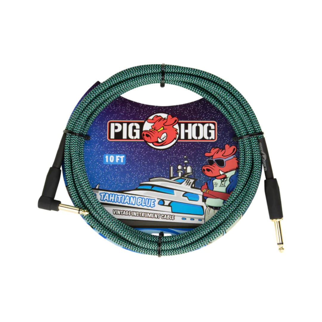 Pig Hog "Tahitian Blue" Instrument Cable 10ft. RIGHT ANGLE TO STRAIGHT