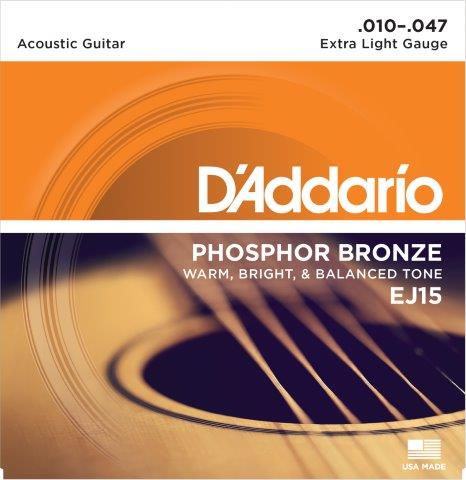 D'addario EJ15 Acoustic Guitar String Set 10/47 PH/BR X/LGT