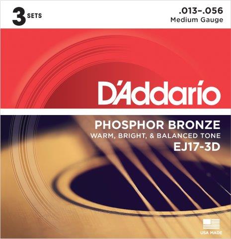 Daddario Acoustic Guitar Set Set 3 pack 13/56 Phosper Bronze