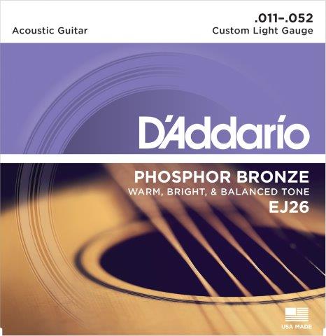 D'addario EJ26 Acoustic Guitar String Set 11/52 Phospher Bronze Custom Light