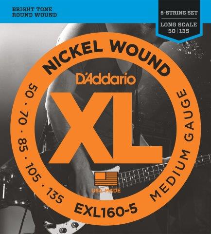 Daddario Bass Guitar 5 String Set 50/135 Nickel round wound Reg Long