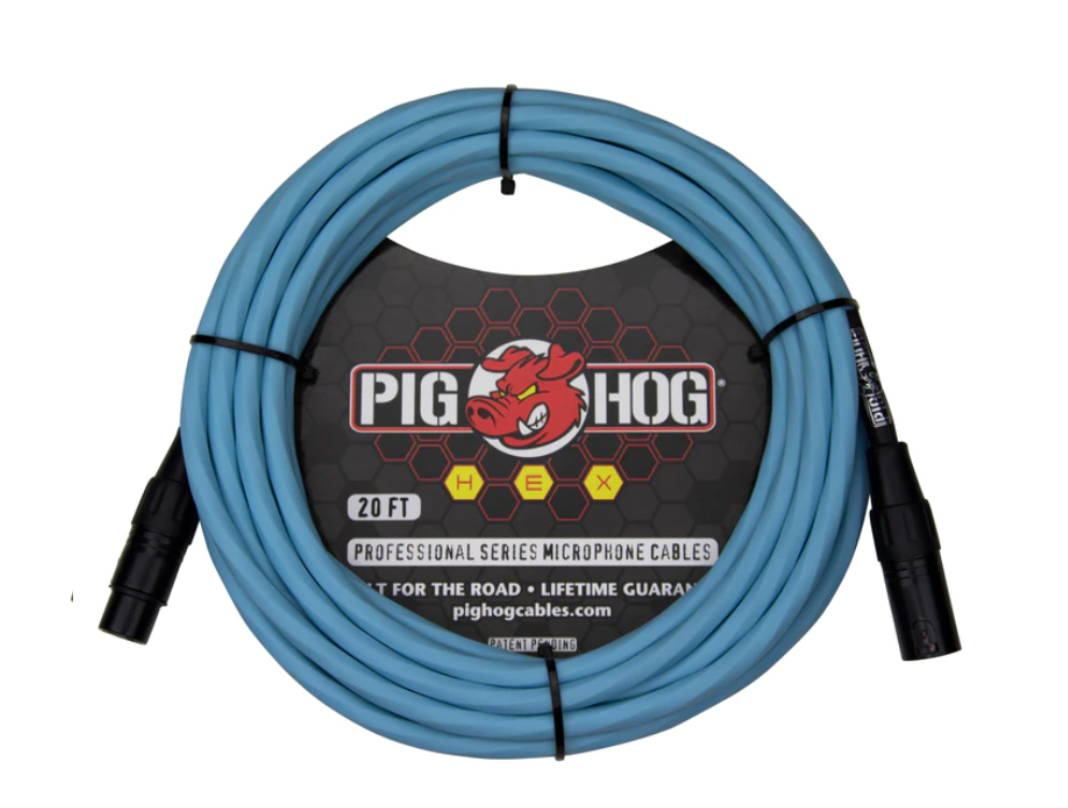 PIG HOG HEX SERIES MIC CABLE 20FT DAPHNE BLUE
