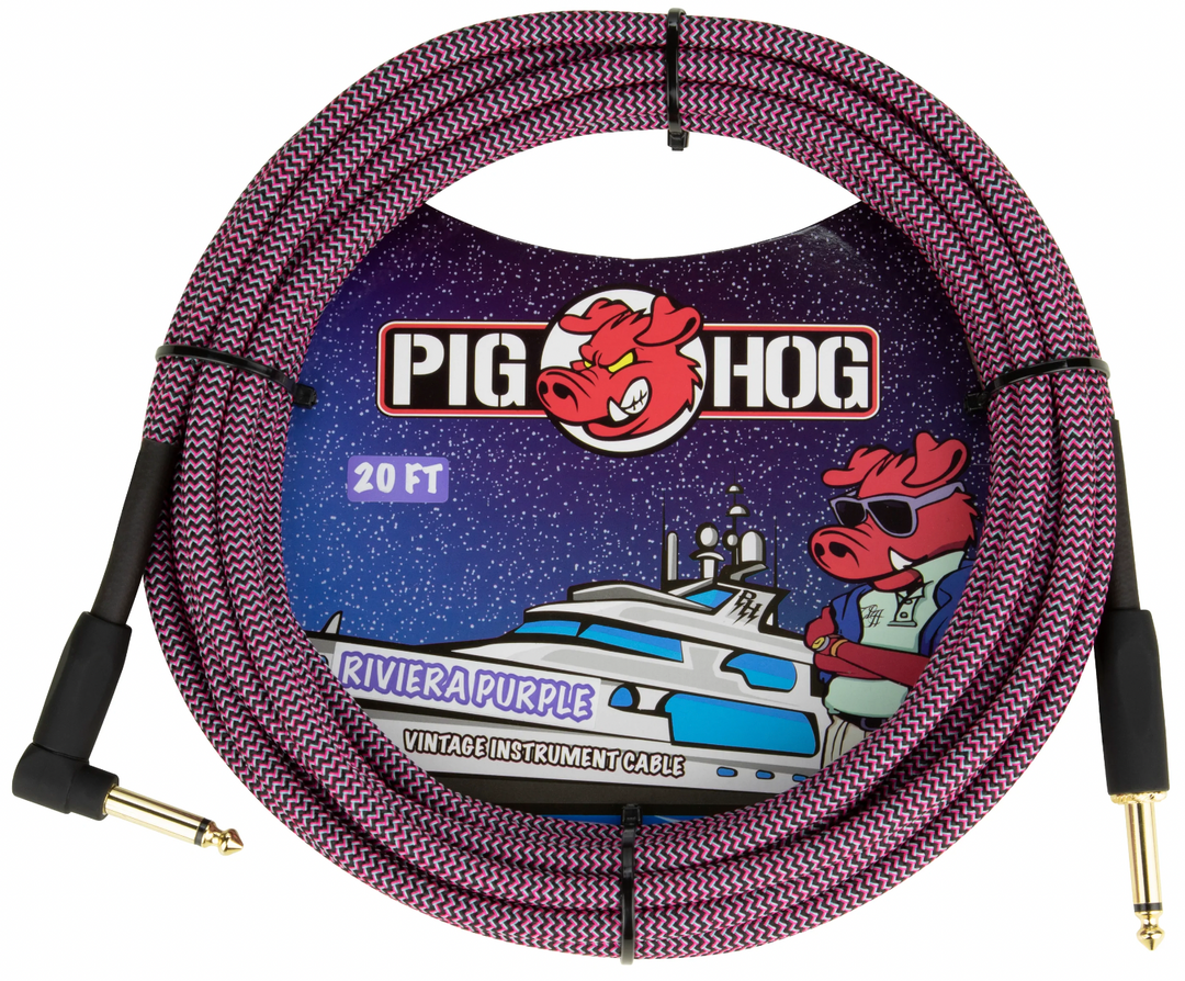 Pig Hog Riviera Purple instrument cable 20ft Right angle