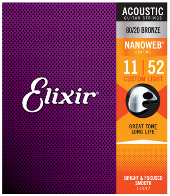 Elixir Nanoweb 80/20 Bronze 11-52 Acoustic Guitar Strings