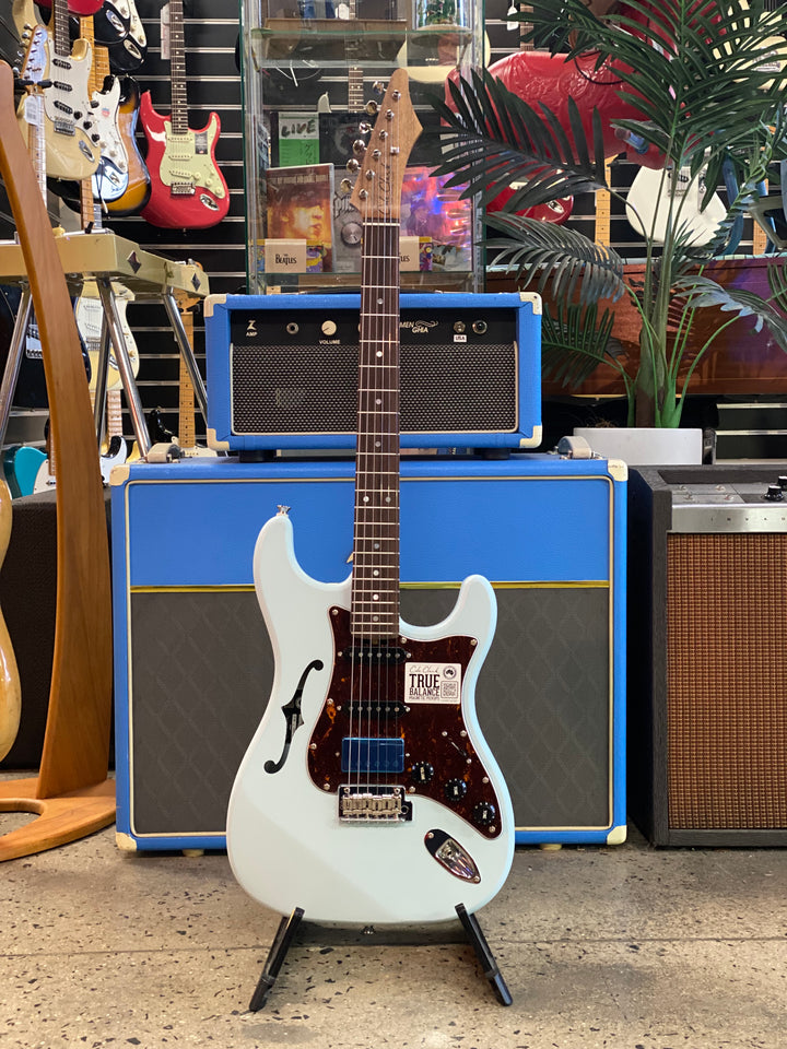 Cole Clark Electric Hollow Baby HSS w/case | Sonic Blue