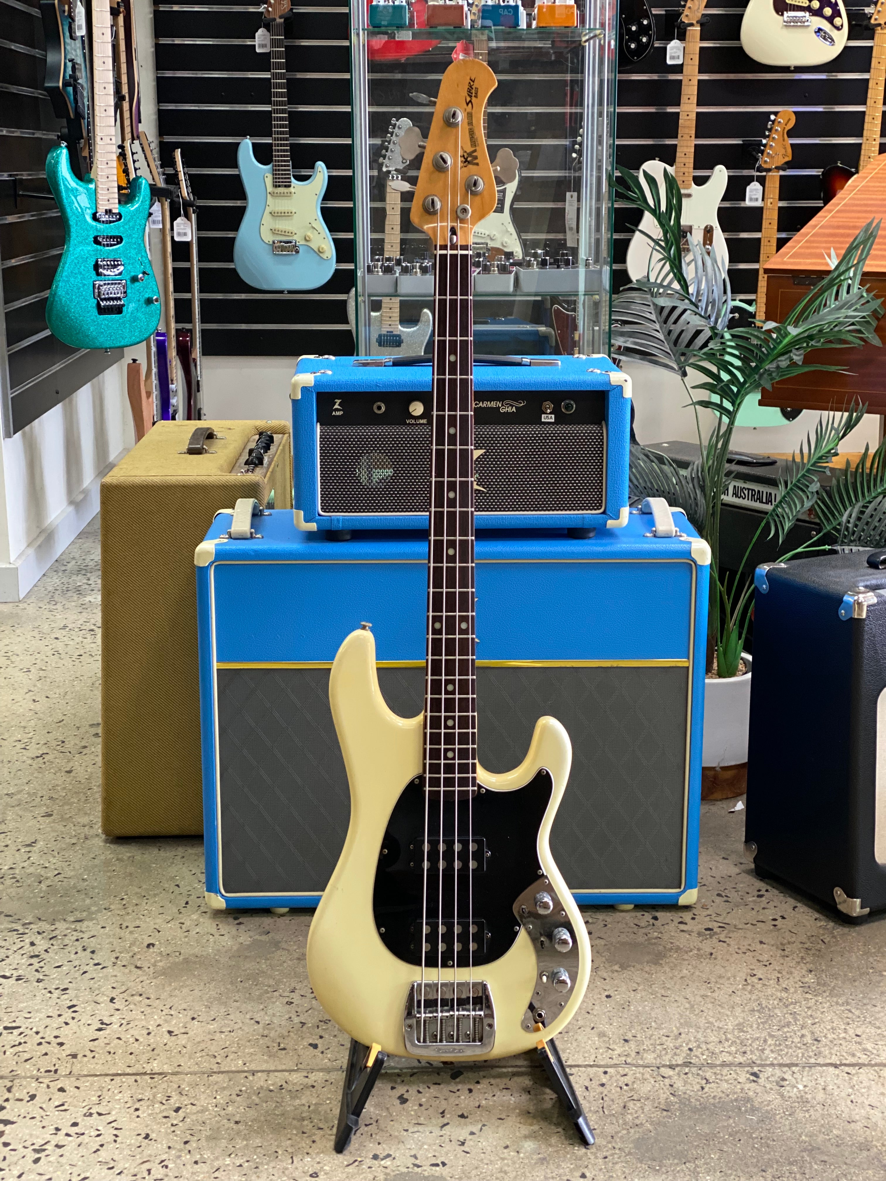 Musicman 1979 Sabre Bass White W case Pre Loved A B Musical Instruments