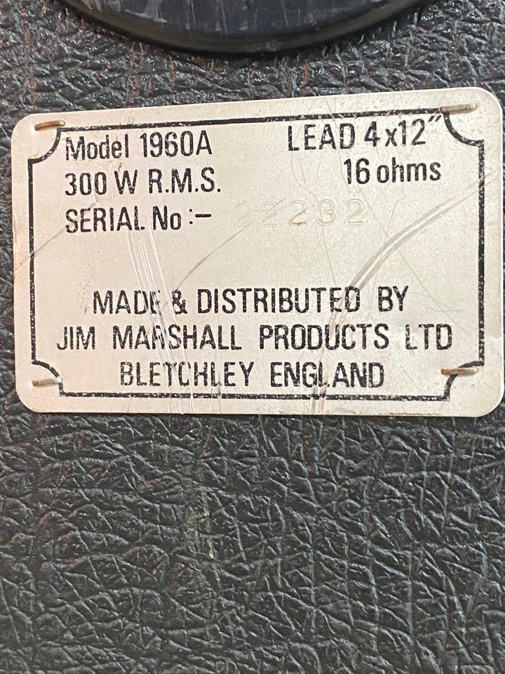 Marshall Mid 80's JCM 800 Lead 1960a Mid 4X12 Speaker Cab G12T-75 16 ohm 300W ***Pre Loved***