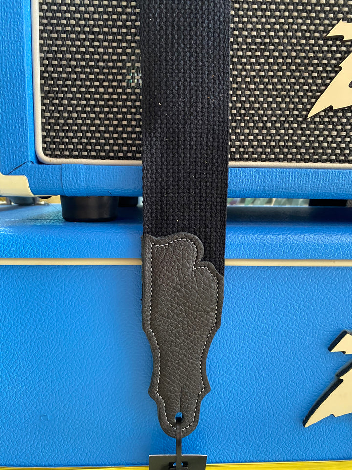 Franklin 2 inch Black Cotton Strap with Glove Leather End | Black/Black