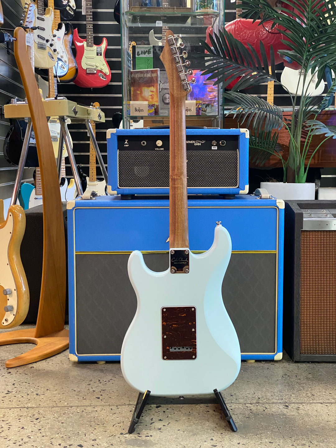 Cole Clark Electric Hollow Baby HSS w/case | Sonic Blue