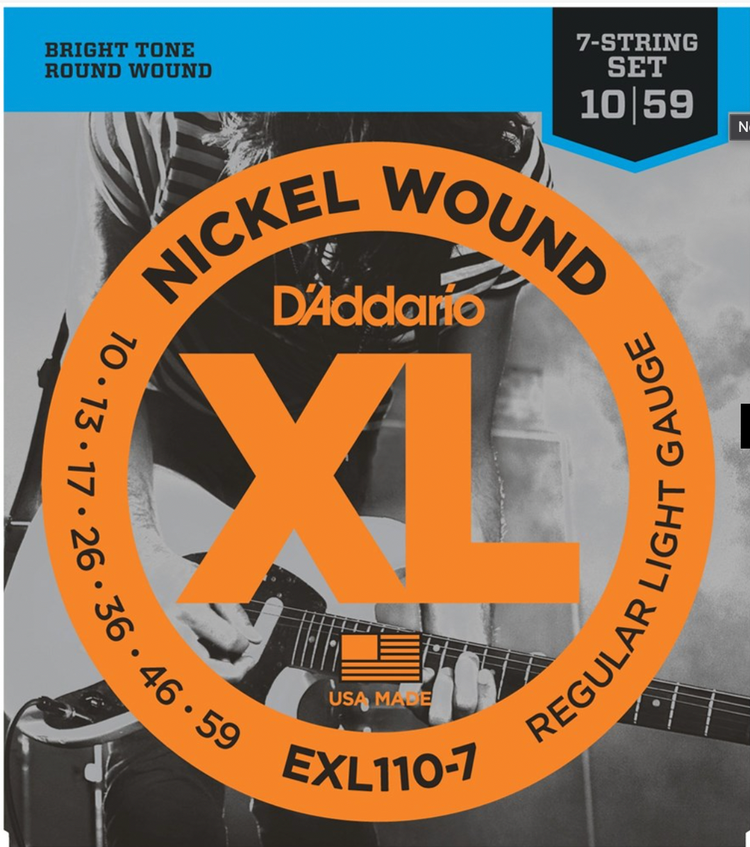 D'Addario EXL110-7 Nickel Wound, 7 String, Regular Light 10-59 Electric Guitar Strings