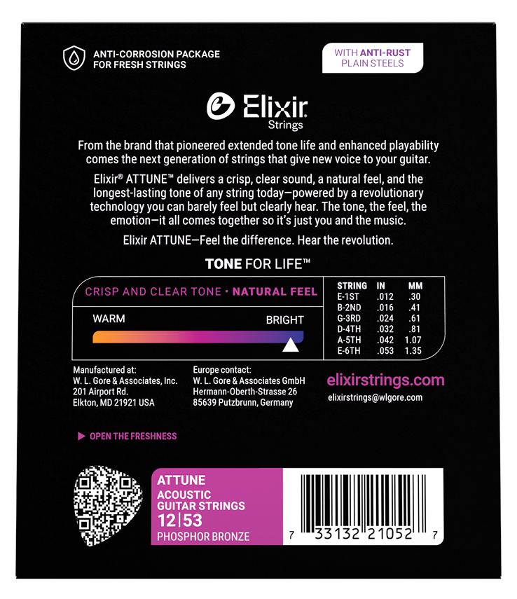 Elixir 21052 Attune Phosphor Bronze Light 12-53