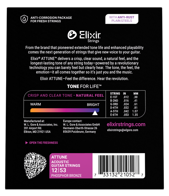 Elixir 21052 Attune Phosphor Bronze Light 12-53