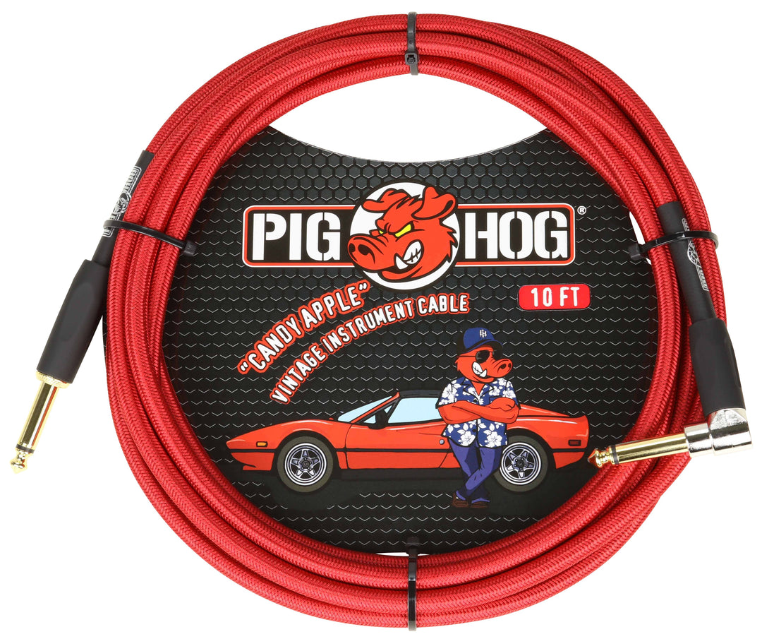 Pig Hog Candy Apple Red Instrument Cable Right Angle 10ft