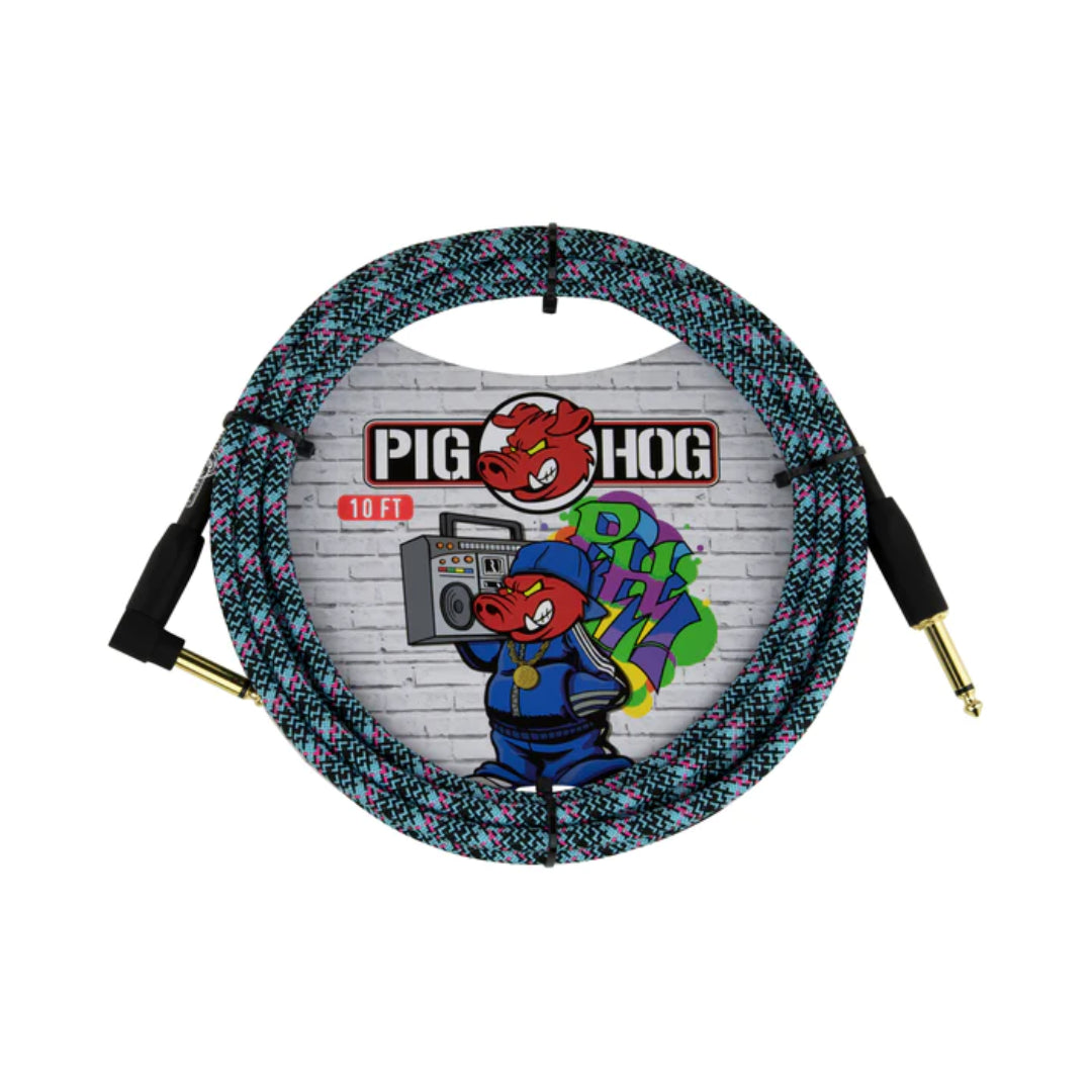 Pig Hog  Instrument Cable 10ft 3 Metre Right Angle - Graffiti Blue