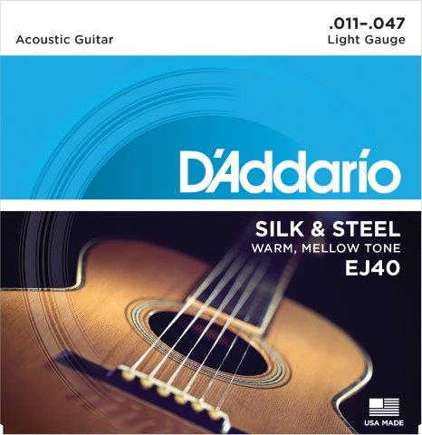 Daddario Acoustic Guitar String Set 11/47 Silk and Steel Folk EJ40