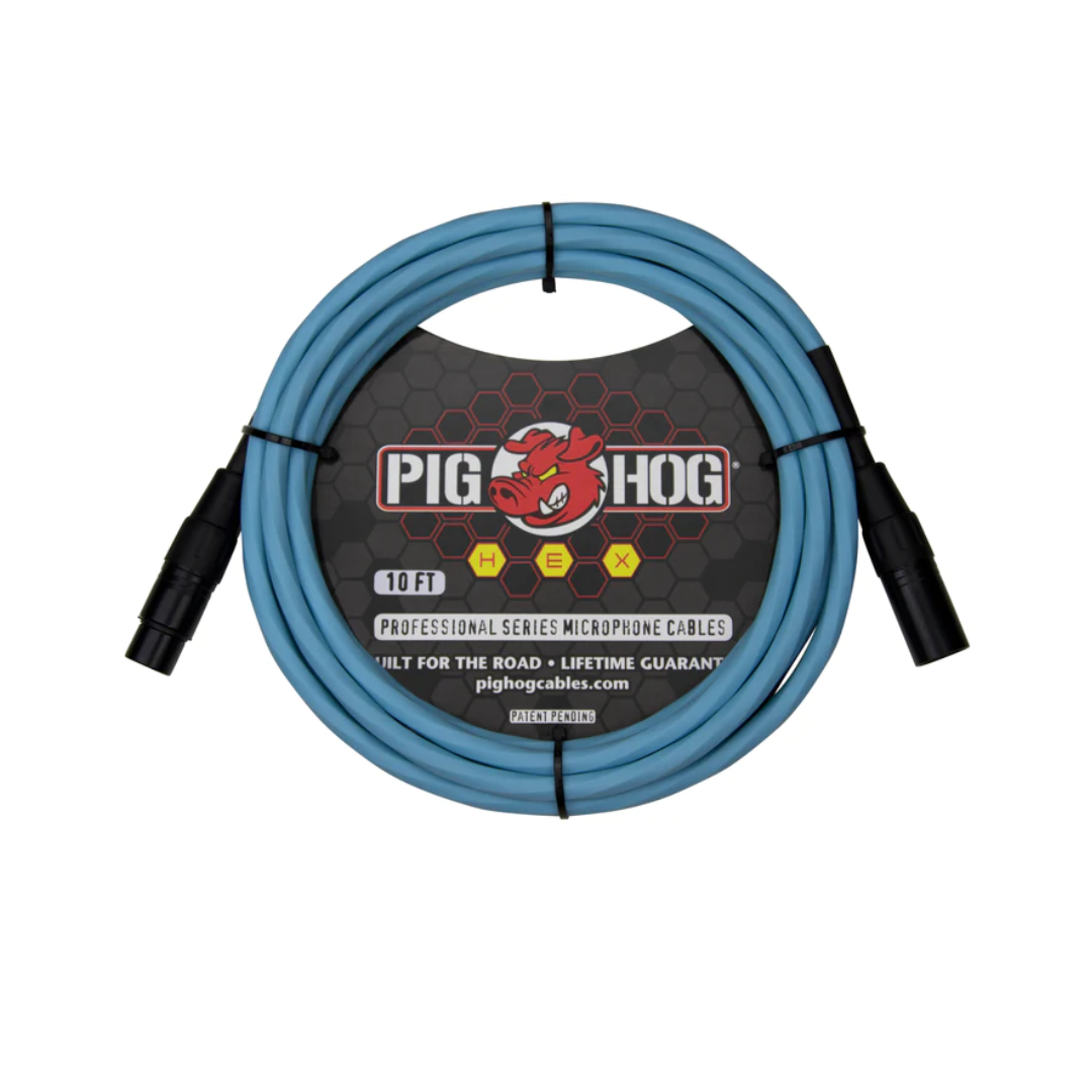 PIG HOG HEX SERIES MIC CABLE 10FT DAPHNE BLUE