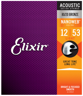 Elixir Nanoweb 80/20 Bronze 12-53 Acoustic Guitar Strings